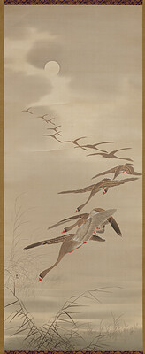 Flock of Geese and Moon, Ohara Shōson, early 20th century