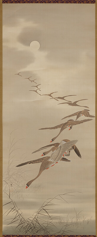 Flock of Geese and Moon, Ohara Shōson, early 20th century