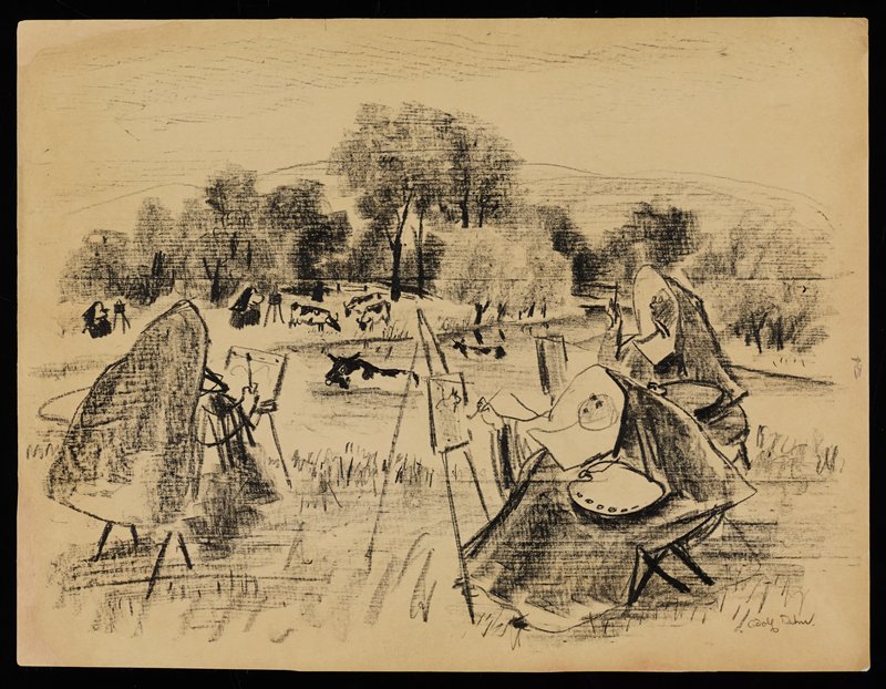 Nuns Painting Cows, Adolf Dehn, 20th century