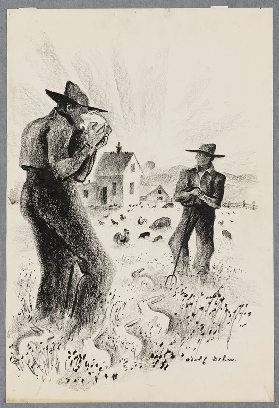 Rabbits and Farmers, Adolf Dehn, 1930