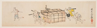 Dokumentasi “White Foxes Carrying a Coffer”; Woodblock print (surimono), ink and color on paper. Minneapolis Institute of Art.