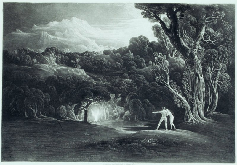Paradise with the Approach of the Archangel Raphael, John Martin, 1824–25