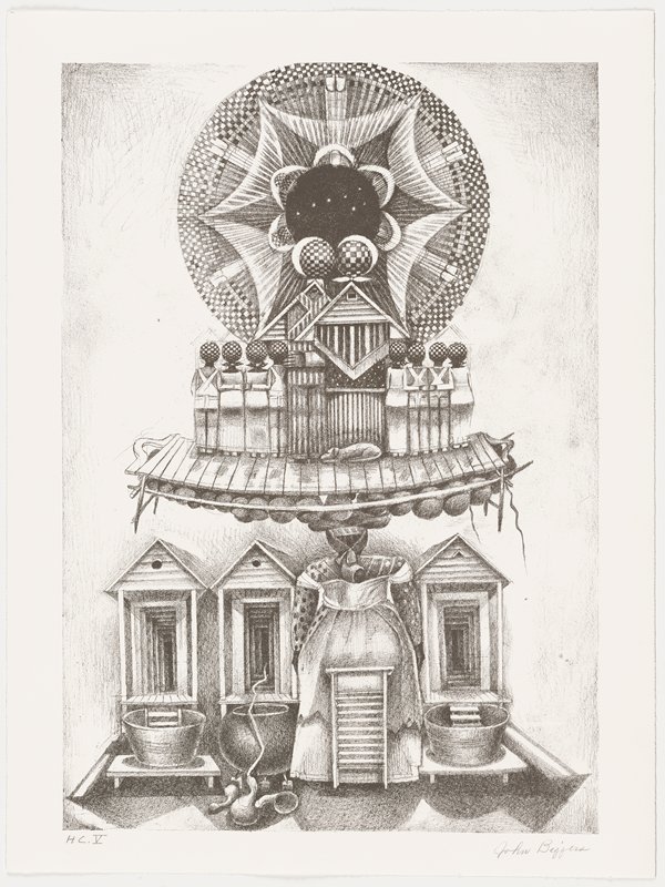 Untitled (Woman, Structures, and Figural Group), John Biggers, 1994