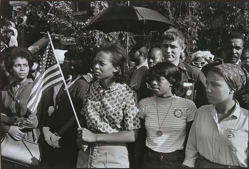 Birmingham, Alabama.  Student Nonviolent Coordinating Committee workers outside the funeral of the girls murdered in the 16th Street Baptist Church bombing:  Emma Bell, Dorie Ladner, Dona Richards, Sam Shirah and Doris Derby., Danny Lyon, 1963