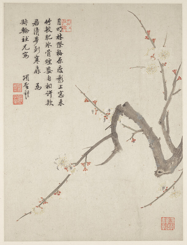 Blossoming plum from a Flower Album of Ten Leaves, Xiang Shengmo, 1656