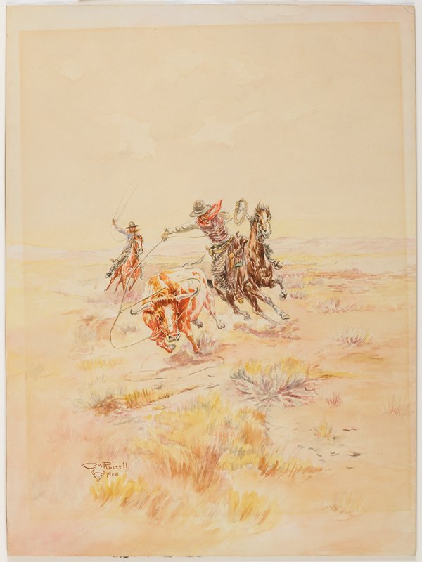 Cowboys Roping a Steer, Charles M. Russell, 1904