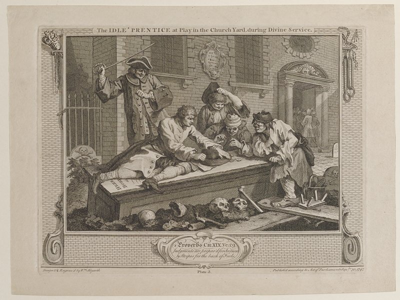 The Idle Prentice at Play in the Church Yard During Divine Service, Уильям Хогарт, 1747