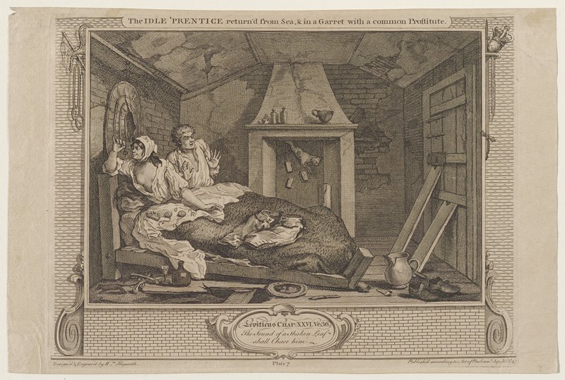 The Idle Prentice, Returned from Sea, and in a Garret with Common Prostitute, Уильям Хогарт, 1747