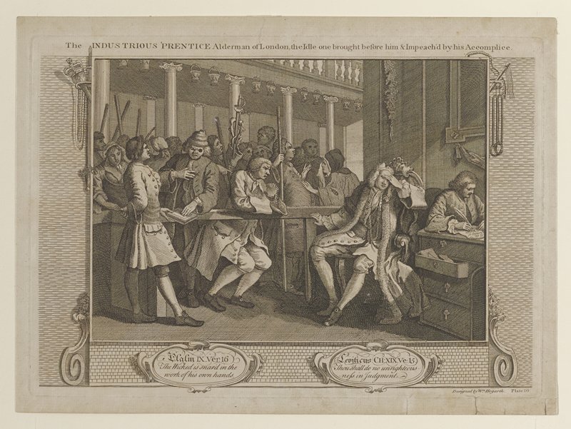 The Industrious Prentice, Alderman of London, the Idle one brought before him and Impeached by his Accomplice, Уильям Хогарт, 1747