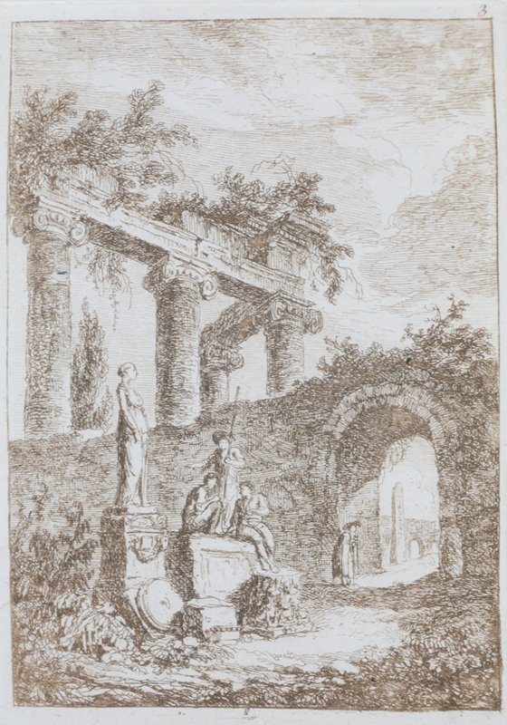 The Statue in Front of Ruins, Юбер Робер, XVIII век