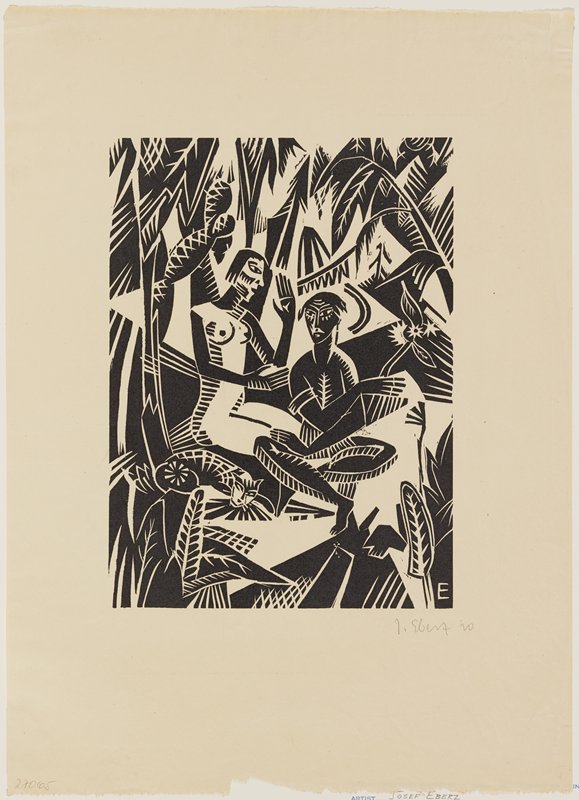 Paar mit Katze im Dschungel (Couple with Cat in the Jungle), Josef Eberz, 1920