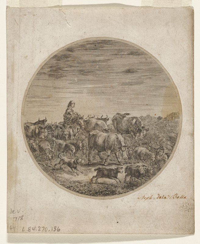 Shepherdess and Flock, Stefano della Bella, 17th century