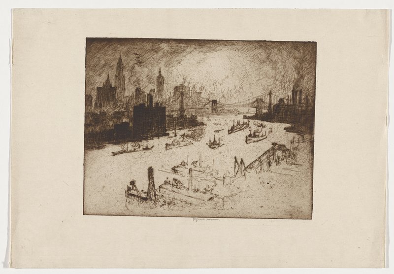 Sunset from Williamsburg Bridge, Joseph Pennell, 1915