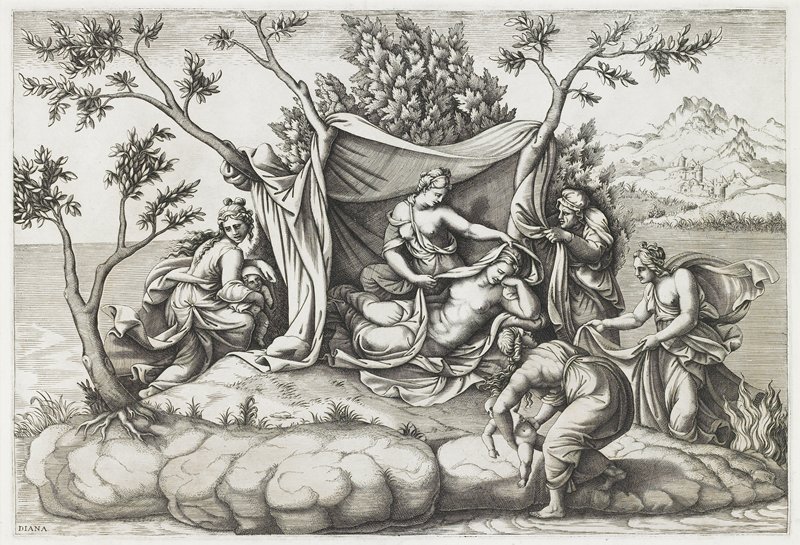 Latona Giving Birth to Apollo and Diana, Diana Scultori, after 1575