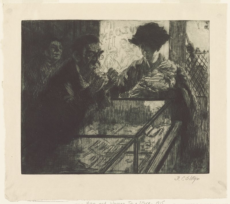 Man and Woman in a Store, Dwight Case Sturges, 1915