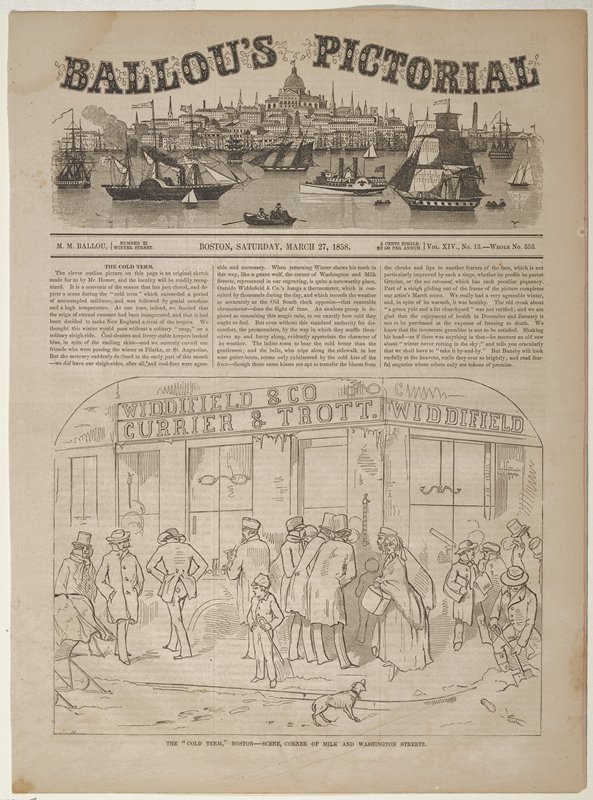 The Cold Term, Boston Scene, Corner of Milk and Washington Streets by Winslow Homer