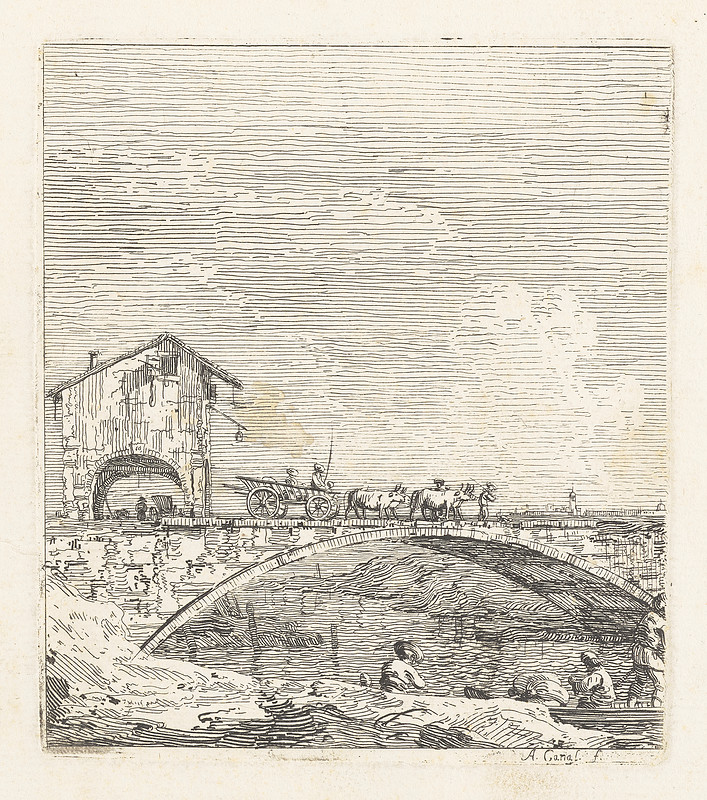 A Wagon Passing over a Bridge, Canaletto, 18th century