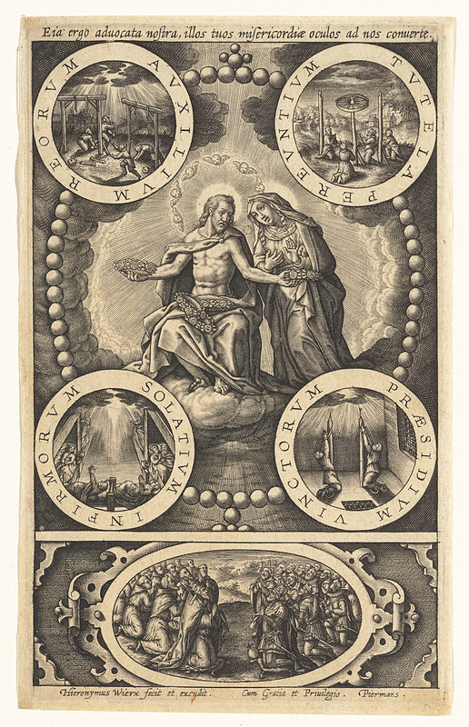 Christ and Virgin Giving Crowns to the Martyrs, Hieronymous Wierix, 16th century