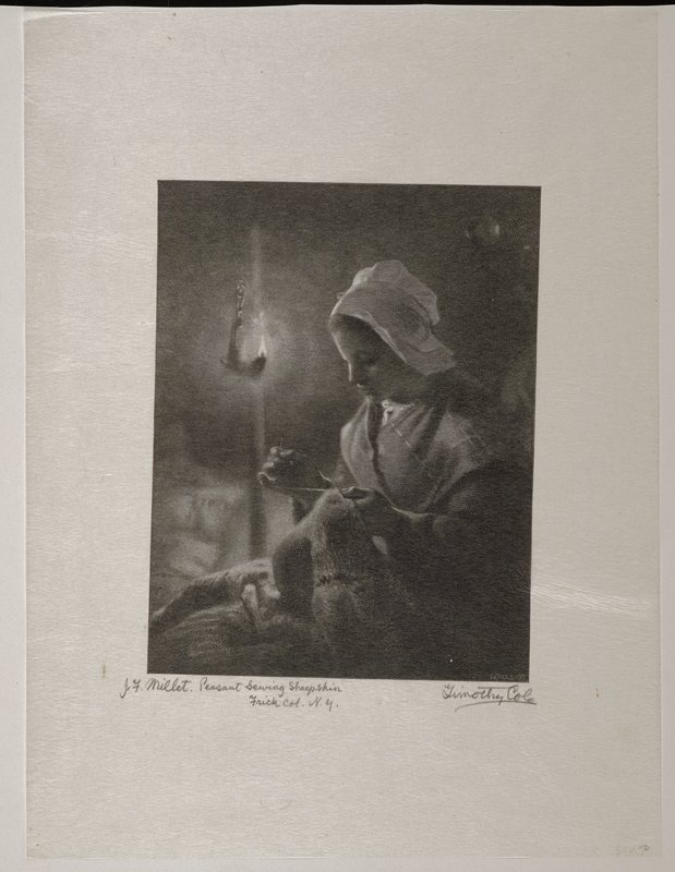 Peasant Sewing a Sheepskin, Timothy Cole, 1911
