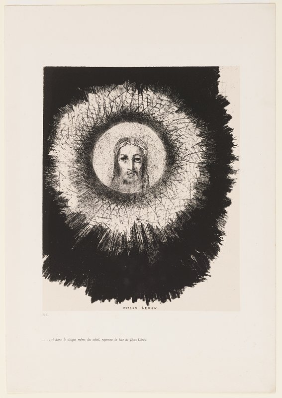...et dans le disque même du soleil, rayonne la face..., plate X from La tentation de Saint Antoine, Одилон Редон, 1888