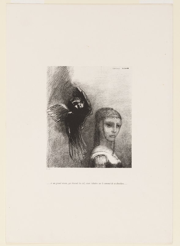 ...et un grand oiseau, qui descend du ciel..., plate III from La tentation de Saint Antoine, Одилон Редон, 1888