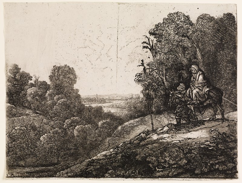 The Flight into Egypt (altered from Tobias and the Angel by Hercules Segers), Rembrandt van Rijn, 1653