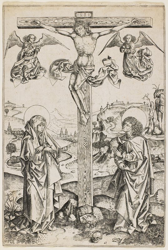 Christ on the Cross with Two Saints, Master AG, 15th century