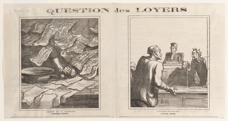 Decret de la commune and Projet Dufaure, Aritrage amiable. (Question des Loyers) from Le Charivari