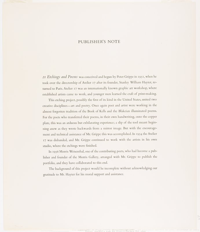 21 Etchings and Poems, Various artists, 1960