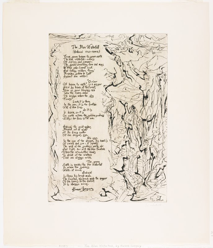 The Blue Waterfall (Hokosai 1760-1849), c. 1951-58, from 21 Etchings and Poems, Ezio Martinelli, 1960