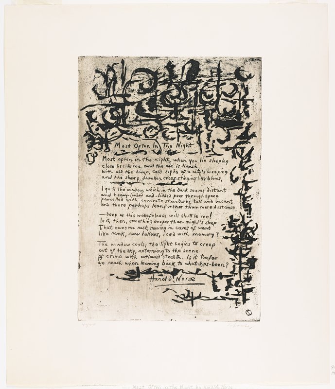 Most Often in the Night, c. 1951-58, from 21 Etchings and Poems, Louis Schanker, 1960