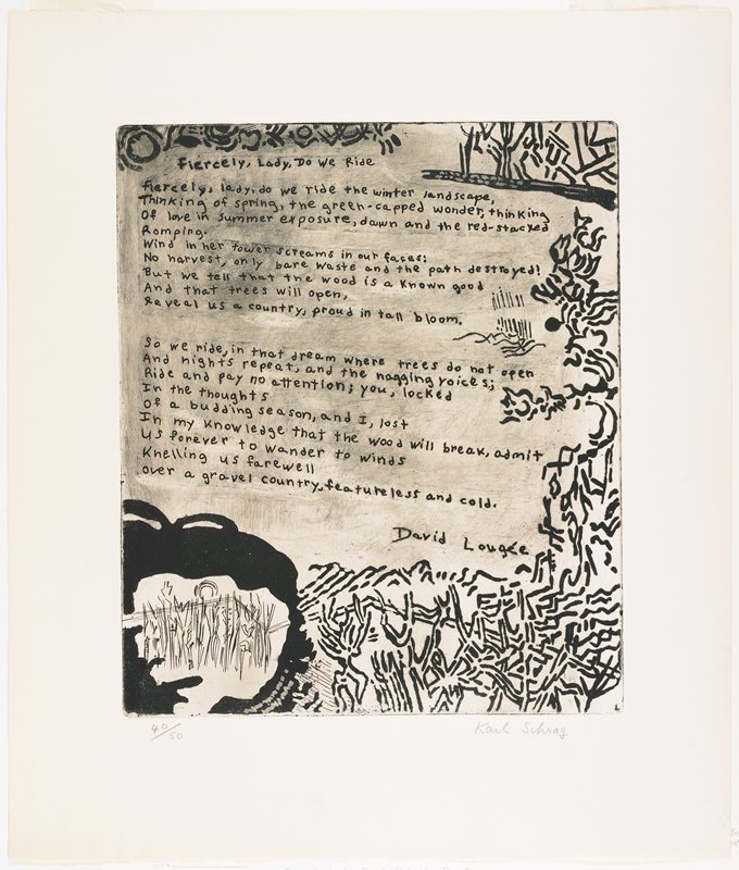 Fiercely, Lady, Do We Ride, 1956, from 21 Etchings and Poems, Karl Schrag, 1960