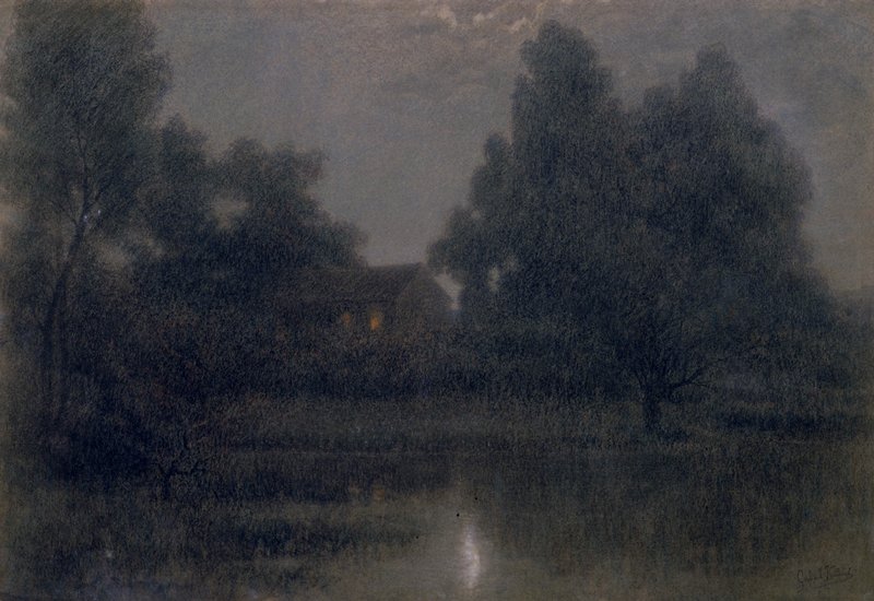 Moonlight Scene with House, Lake and Trees, Gabriel Villard, c. 1890
