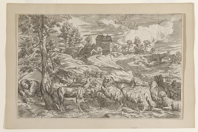 Sleeping Goat Herd and Flock in a Landscape, Valentin Lefebre, 17th-18th century