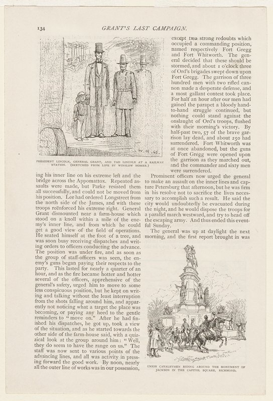 President Lincoln, General Grant, and Tad Lincoln at a Railway Station (Sketched from life by Winslow Homer) by Winslow Homer