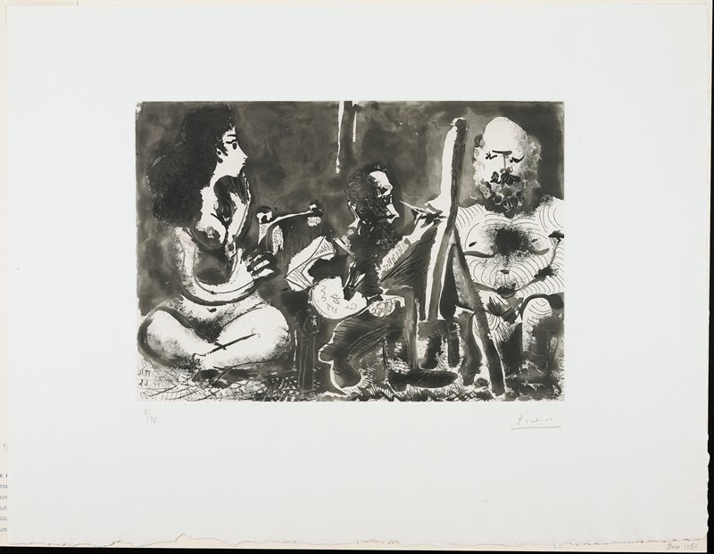 Painter at Work with a Bearded Model and a Seated Spectator, Пабло Пикассо, 1963