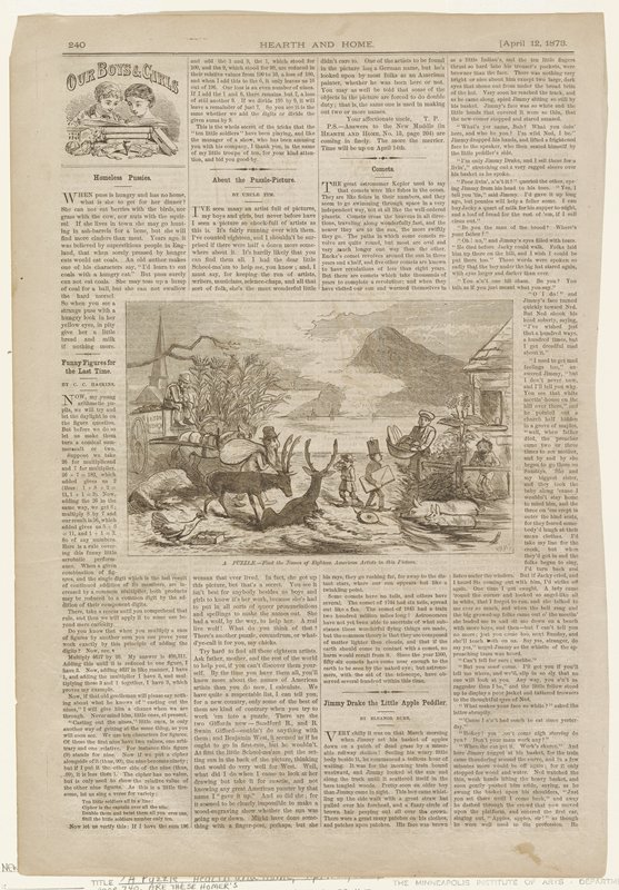 A Puzzle - Find the Names of Eighteen American Artists in this Picture, attributed to Winslow Homer, 1873