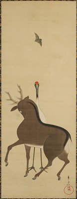 Deer, Crane and Bat, Suzuki Kiitsu, 19th century