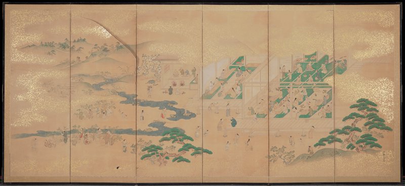 Scenes of Tea Cultivation [right of a pair], Kano Tsunenobu, 17th century