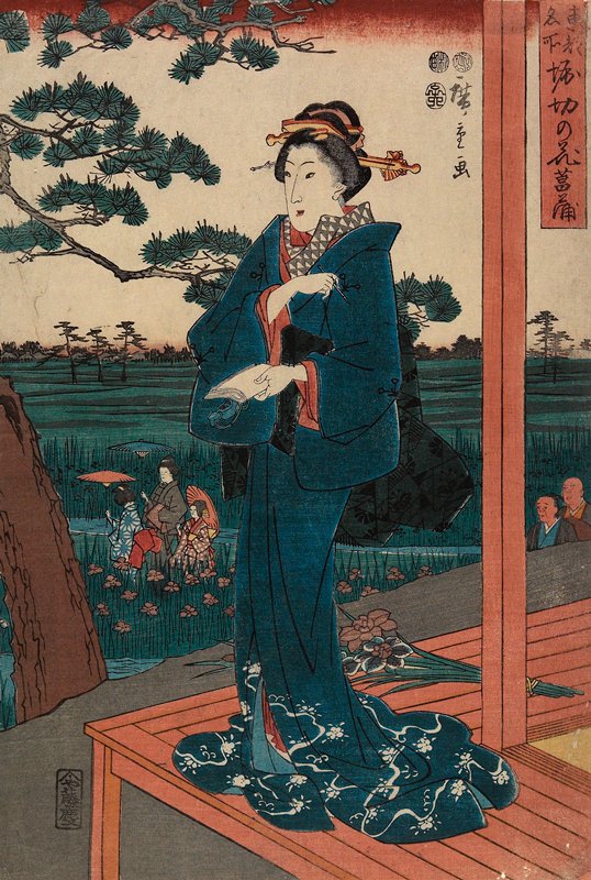 Iris Garden at Horikiri, Utagawa Hiroshige; Publisher: Fujiokaya