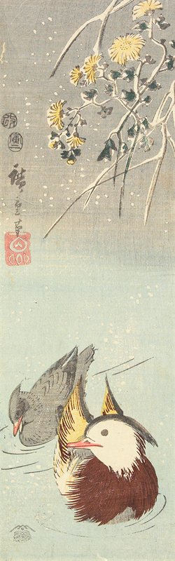 Mandarin Ducks in Snow, Utagawa Hiroshige, 1854, 2nd month