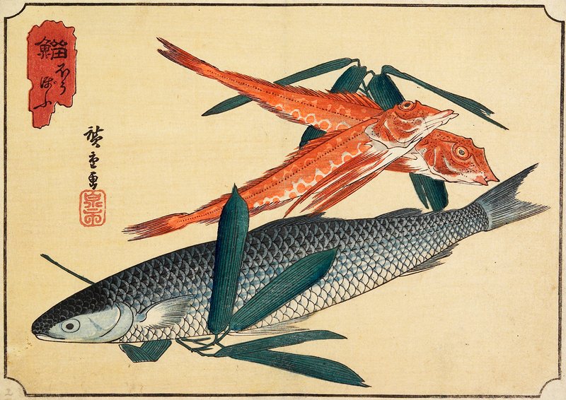 Cod and Gurnard, Utagawa Hiroshige, 1830s