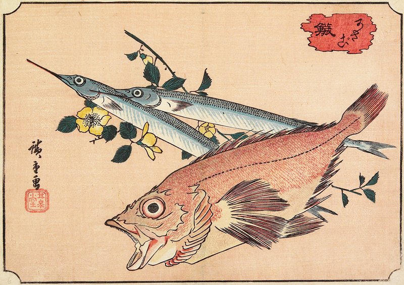 Rockfish and Halfbeak, Utagawa Hiroshige, 1830s
