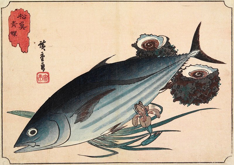 Bonito and Top Shells, Utagawa Hiroshige, 1830s