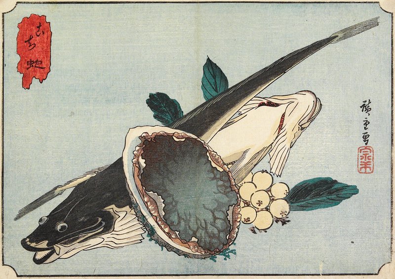 Flathead and Abalone, Utagawa Hiroshige, 1830s