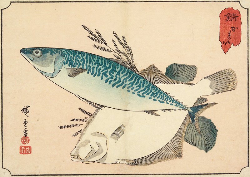 Mackerel and Halibut, Utagawa Hiroshige, 1830s