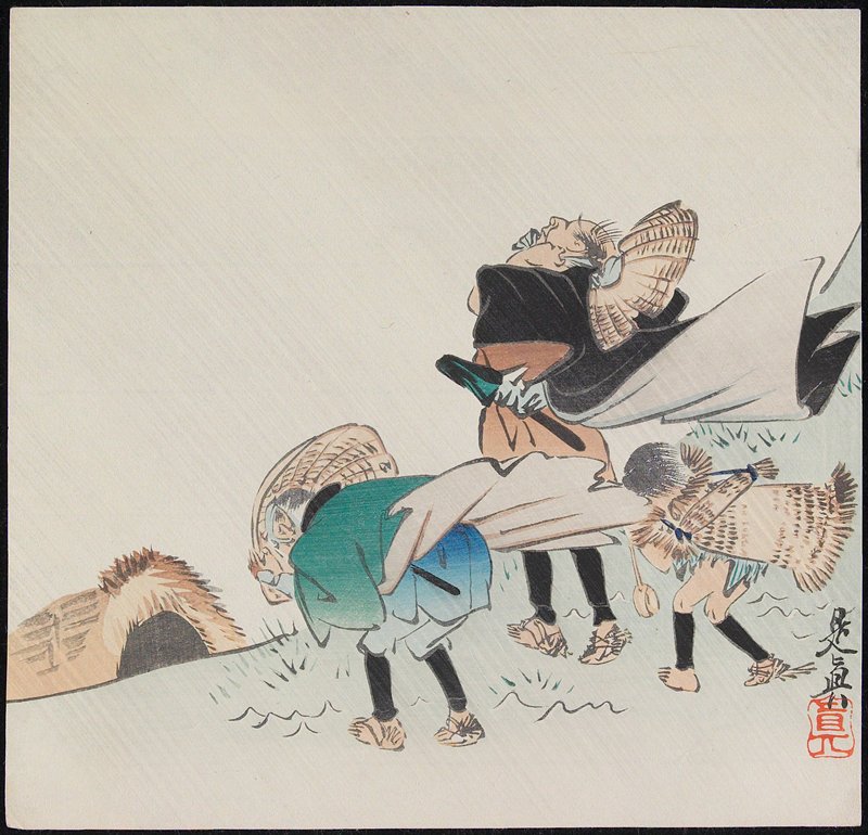 Travelers in a Storm, Shibata Zeshin, 19th century