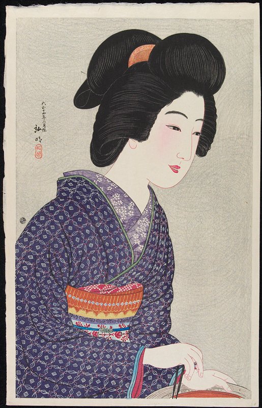 Woman Sitting by a Brazier, Takahashi Shōtei, February 1925
