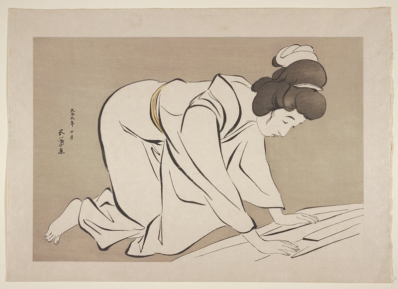 Woman Folding a Kimono, Hashiguchi Goyō, 1953