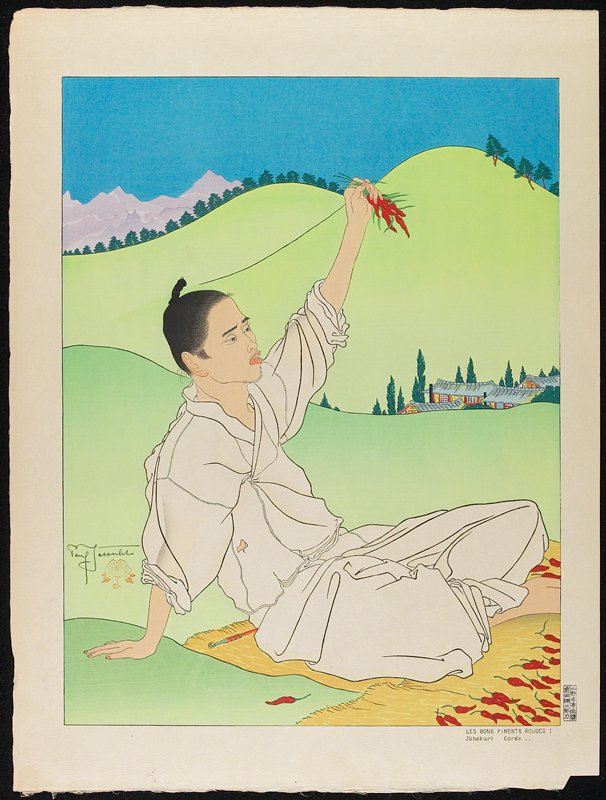 Les Bons Piments Rouges! Jôhokuri Corée.., Paul Jacoulet, January 1954